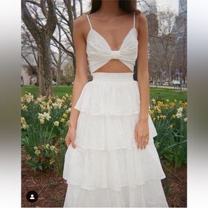 Hill House White Eyelet Tiered Maxi Skirt
